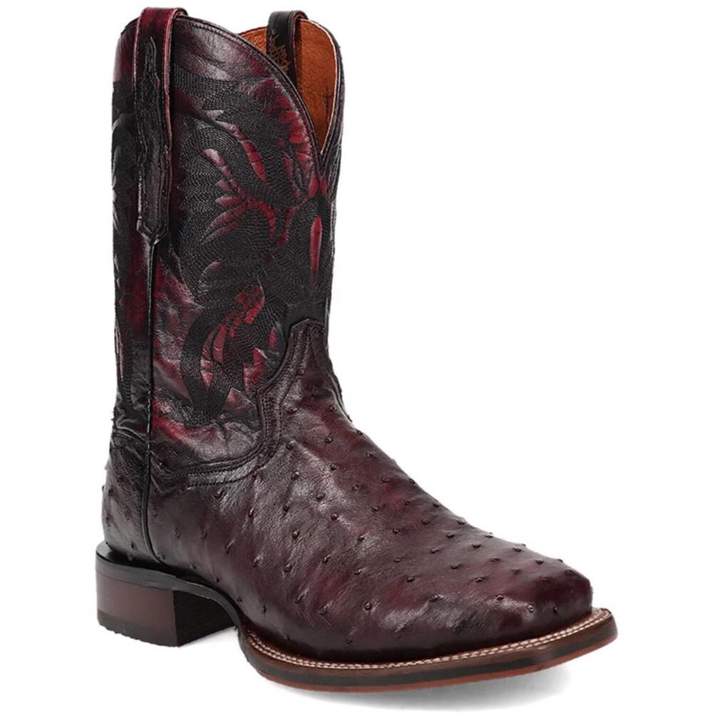NEW DAN POST. men's alamosa exotic ostrich western boots in black cherry